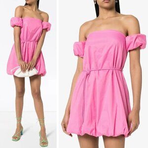 NEW STAUD Ash Bubble Hem Belted Mini Dress Pink Barbiecore Preppy Retro Sporty